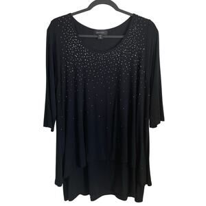 Karen Kane Sparkle Split Back Layered Tunic Top Sz 0X (14W-16W) Black Made USA